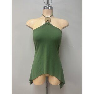 VTG Bla Heaven Top Small Green Halter Handkerchief Asymmetrical Long Tunic Tank